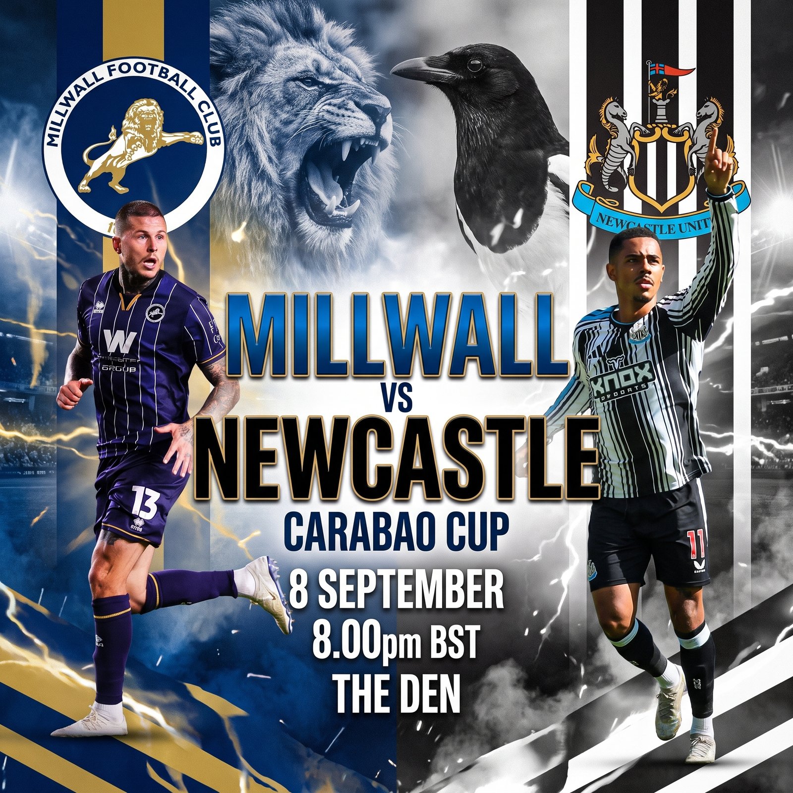 Millwall v Newcastle, Carabao Cup, 8 Sept.